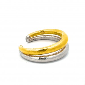 Hammered bracelet in gold 18K & rhodium-plated sterling silver 925°