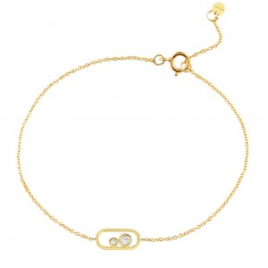 Oval-shaped bracelet with diamonds in 14K gold Ekan
