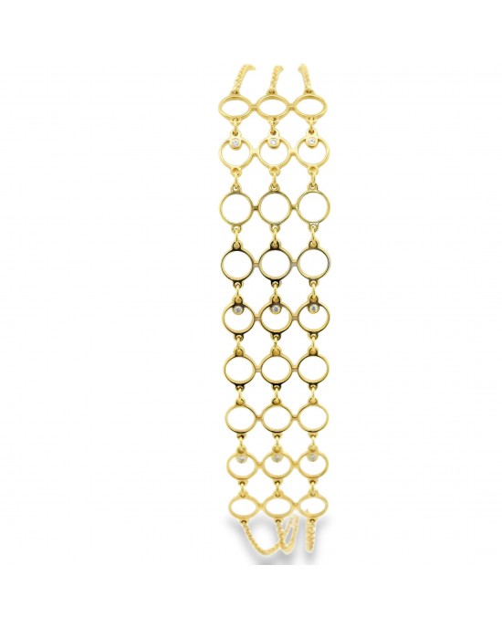Βραχιόλι με κρίκους και διαμάντια, με τριπλή αλυσίδα από χρυσό Κ14, Ekan