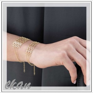 Βραχιόλι με κρίκους και διαμάντια, με τριπλή αλυσίδα από χρυσό Κ14, Ekan