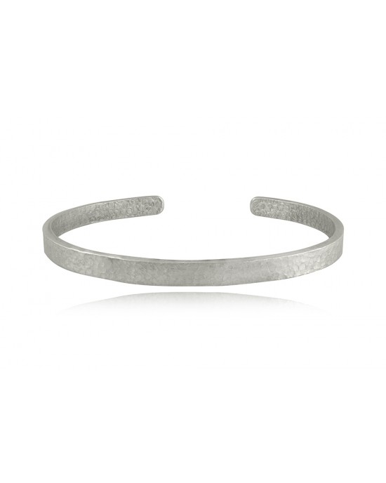Men's satin hammered cuff bracelet in rhodium-plated sterling silver 925°