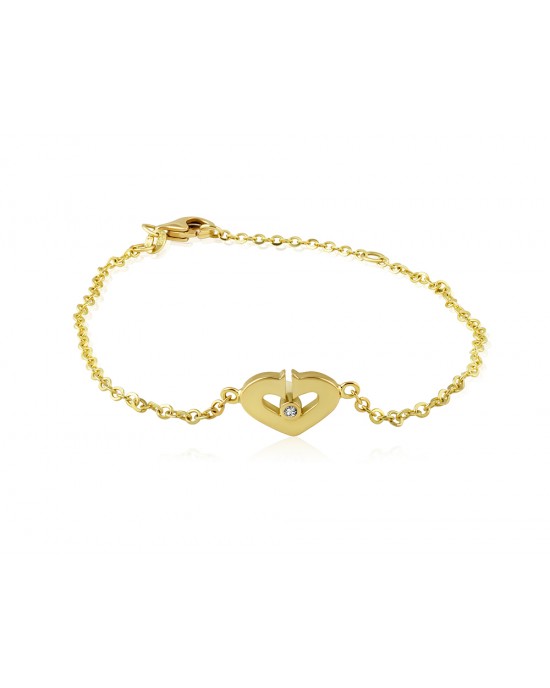 Double sided heart bracelet with diamond and sapphire in 14K gold