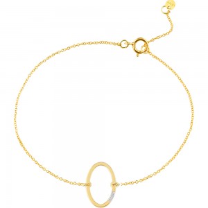 Oval-shaped bracelet with diamond in 14K gold Ekan