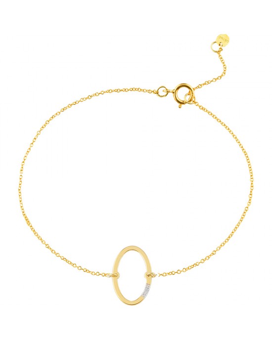 Oval-shaped bracelet with diamond in 14K gold Ekan