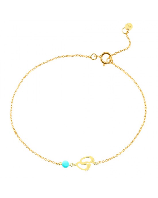 Baby feet bracelet with turquoise in 14k gold Ekan