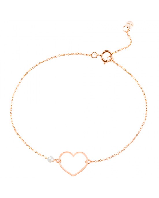 Heart bracelet with pearl in 14k pink gold Ekan