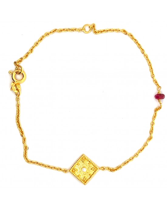 Βυζαντινό βραχιόλι με διαμάντι & ρουμπίνι από χρυσό Κ14