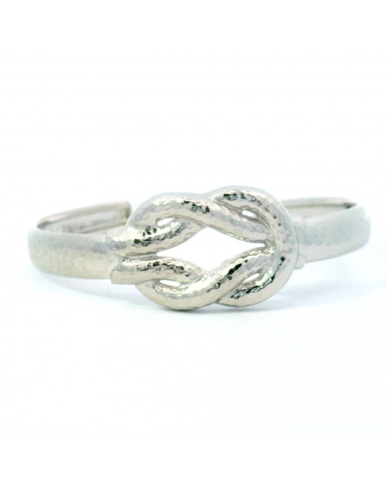 "Heracles Knot" cuff bracelet, hammered and rhodium-plated in 925 silver.
