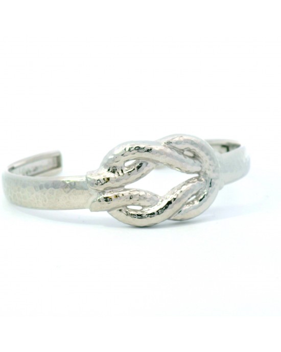 "Heracles Knot" cuff bracelet, hammered and rhodium-plated in 925 silver.