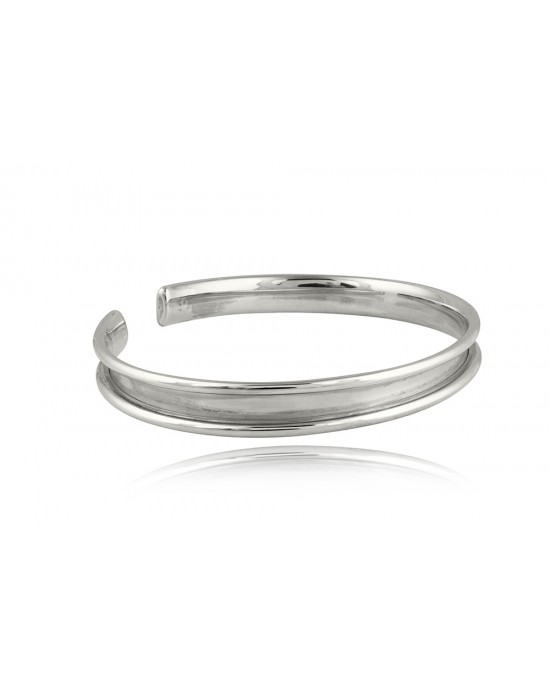 Engravable polished cuff bracelet in rhodium-plated sterling silver 925°