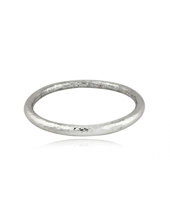 Hammered bangle bracelet in rhodium-plated sterling Silver 925° 6mm