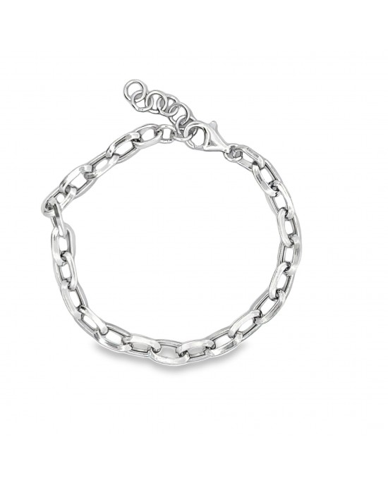 Chain bracelet with oval hoops in sterling silver 925°, rhodium-plated