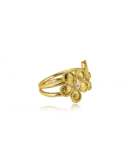 Archaic "Daisies" Ring with Diamonds in 925° Gold Plated Sterling Silve
