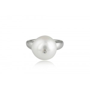 Ring with Pearl and Diamond in Rhodium Plated Sterling Silver 925° 
