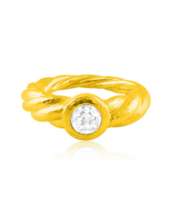 Σφυρήλατο αρχαΪκό δαχτυλίδι με διαμάντι παλαιά κοπής από χρυσό Κ18
