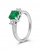 Engagement ring with Zambia emerald and princess diamonds in 18k white gold