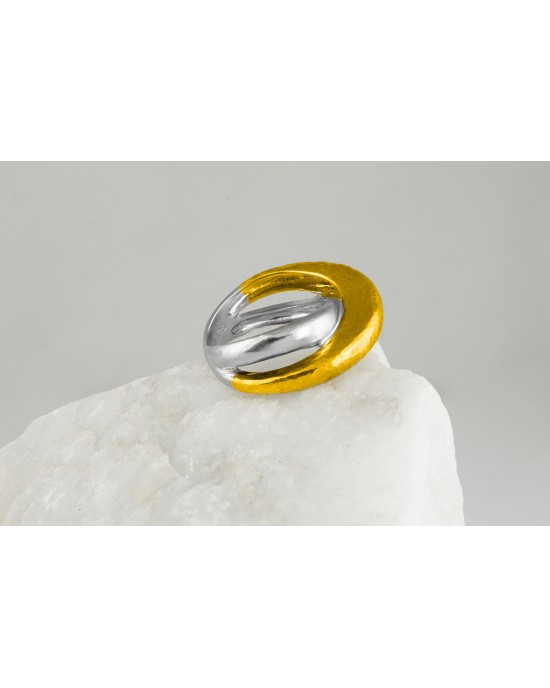 Σφυρήλατο δαχτυλίδι δίχρωμο από ασήμι 925°