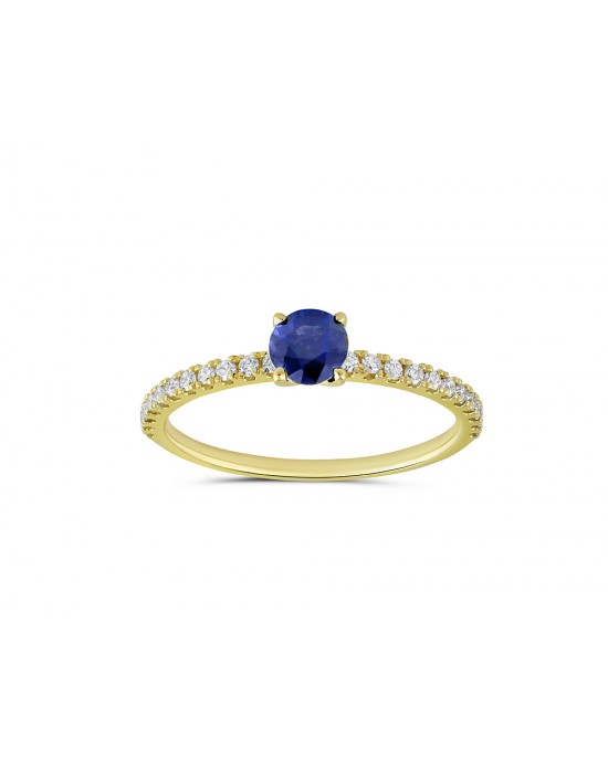 Δαχτυλίδι με μπλε ζαφείρι και διαμάντια στο πλάι από χρυσό Κ18