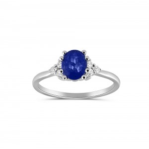 Δαχτυλίδι με μπλε ζαφείρι Κεϋλάνης και διαμάντια στο πλάι από λευκόχρυσο Κ18