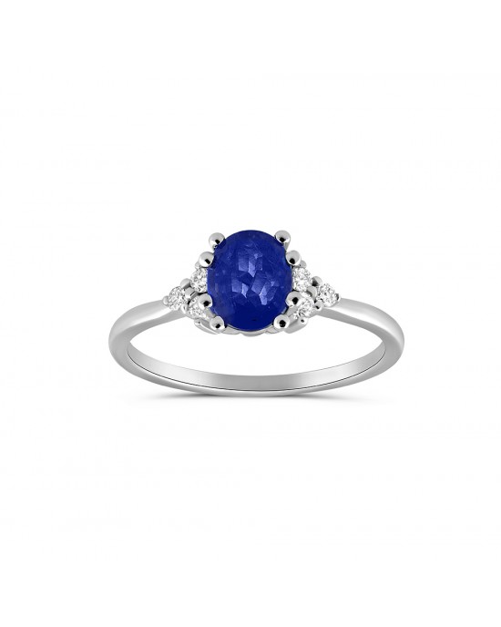Δαχτυλίδι με μπλε ζαφείρι Κεϋλάνης και διαμάντια στο πλάι από λευκόχρυσο Κ18