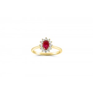 Δαχτυλίδι ροζέτα από χρυσό Κ18 με διαμάντια και ρουμπίνι Μοζαμβίκης