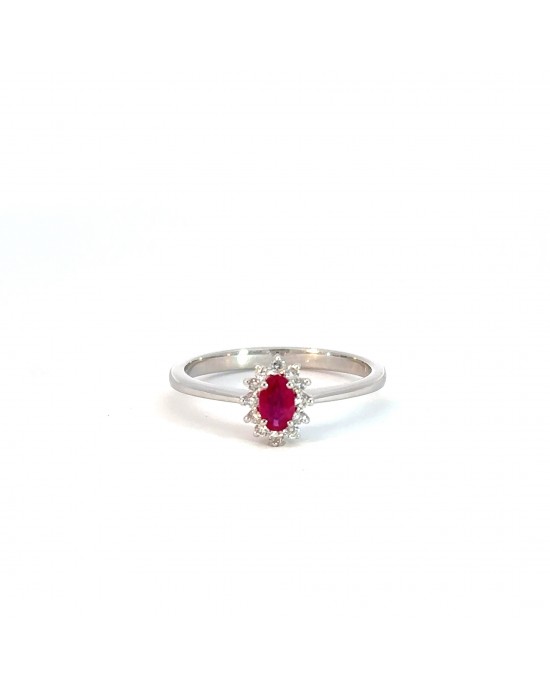 Δαχτυλίδι ροζέτα με ρουμπίνι & διαμάντια από λευκόχρυσο Κ18