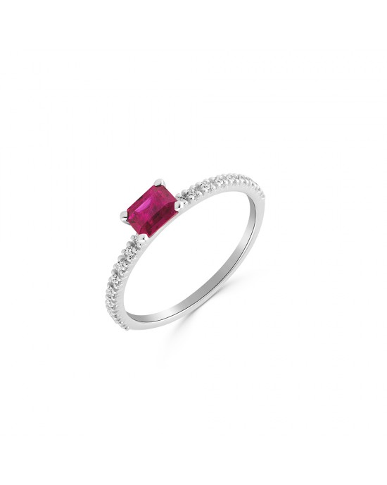 Δαχτυλίδι με ροζ ζαφείρι και διαμάντια από λευκό χρυσό Κ18