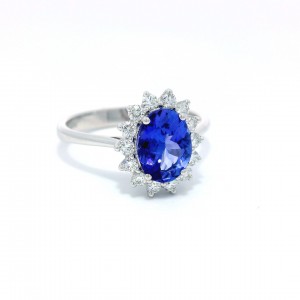 Tanzanite cluster ring with diamonds in 18k white gold