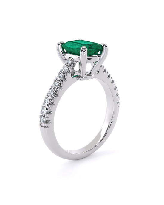 Zambian Emerald and Diamond Ring in 18k White Gold