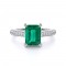 Ring with Zambian Emerald and Side Diamonds in White Gold 18K