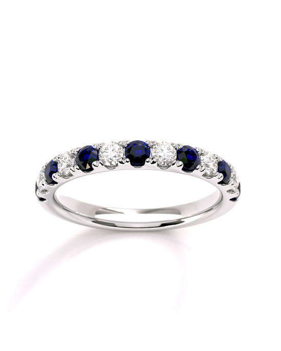 Half-eternity ring with diamonds and sapphires in 18k white gold 
