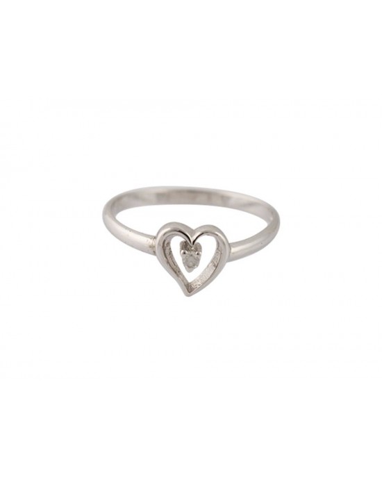 ''Heart'' ring with diamond in 18k white gold