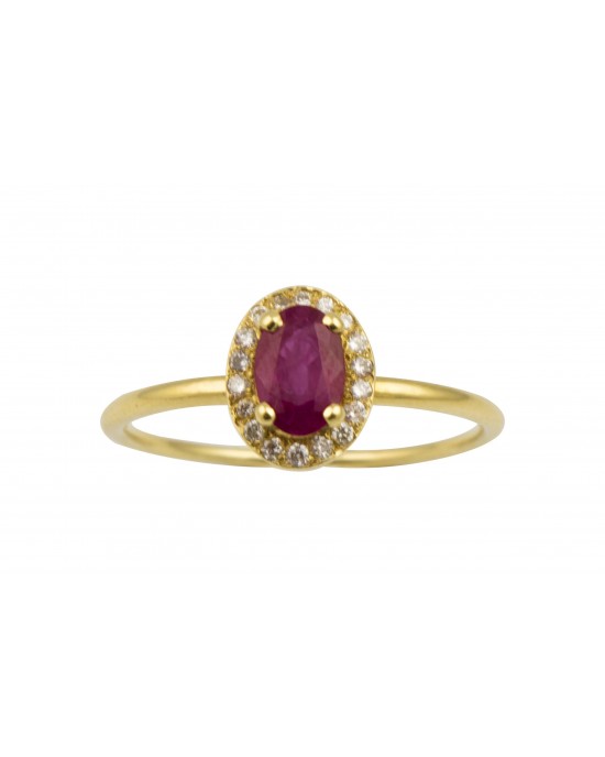 Δαχτυλίδι ροζέτα από χρυσό Κ18 με ρουμπίνι και διαμάντια