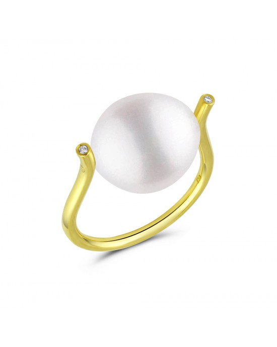 Δαχτυλίδι με μαργαριτάρι μπαρόκ και διαμάντια σε χρυσό Κ18