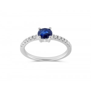 Δαχτυλίδι με μπλε ζαφείρι και διαμάντια στο πλάι από λευκόχρυσο Κ18