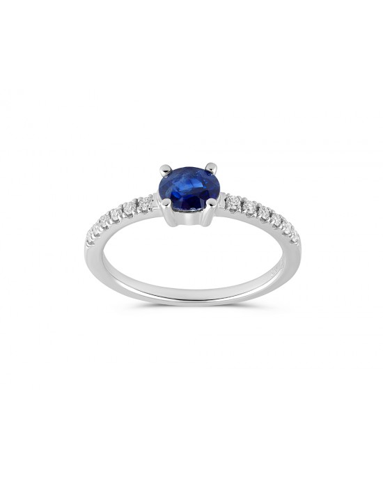 Blue sapphire ring  with diamonds in18K white gold