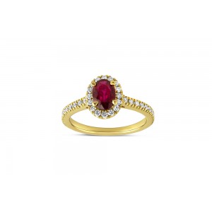 Ruby cluster ring with diamonds in 18k gold