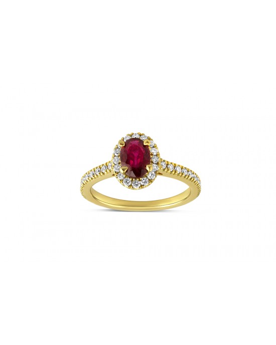 Δαχτυλίδι ροζέτα με ρουμπίνι και διαμάντια από χρυσό Κ18