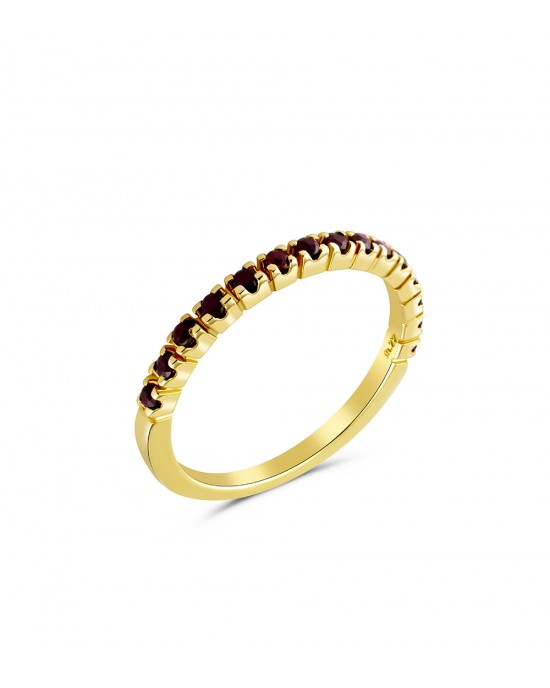 Δαχτυλίδι μισόβερο σειρέ με ρουμπίνια από χρυσό Κ18
