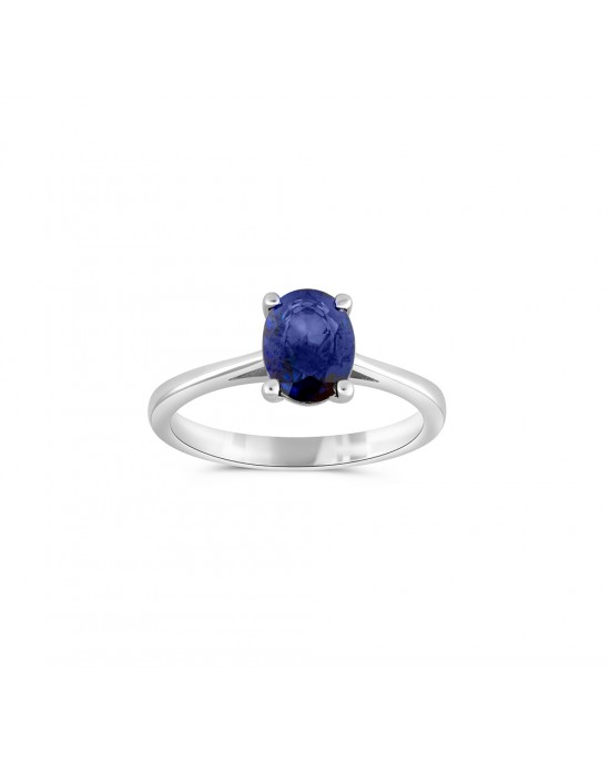 Blue sapphire ring in 18K white gold