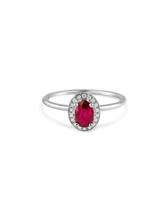 Δαχτυλίδι ροζέτα με ρουμπίνι και διαμάντια από λευκόχρυσο Κ18