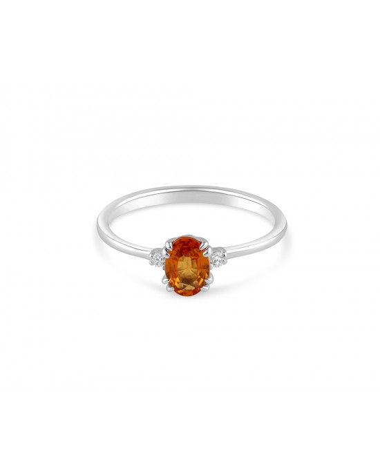 Δαχτυλίδι με πορτοκαλί ζαφείρι και διαμάντια στο πλάι από λευκόχρυσο Κ18