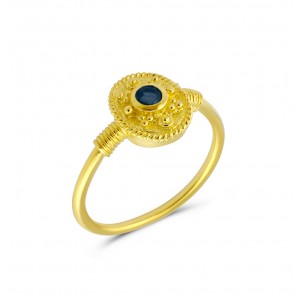 Βυζαντινό δαχτυλίδι οβάλ με μπλε ζαφείρι από χρυσό Κ18