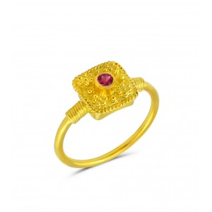 Βυζαντινό δαχτυλίδι τετράγωνο με ρουμπίνι από χρυσό Κ18
