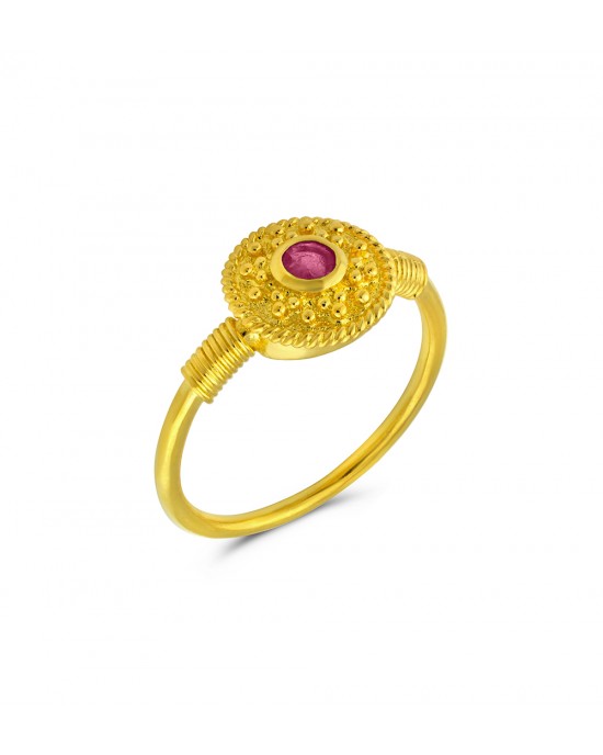  Βυζαντινό δαχτυλίδι στρογγυλό  με ρουμπίνι από χρυσό Κ18