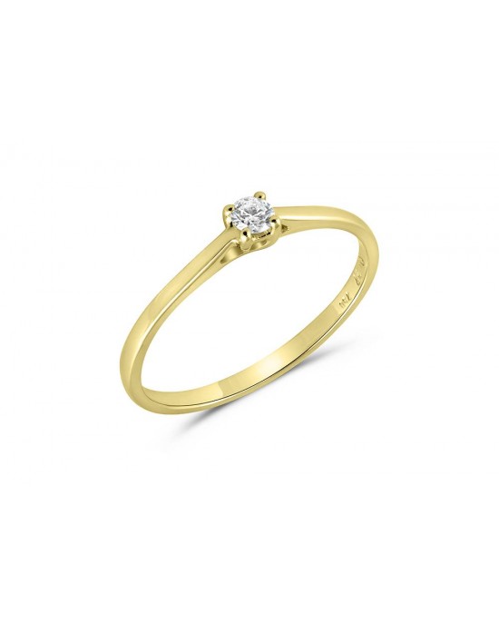 Μονόπετρο δαχτυλίδι από κίτρινο χρυσό Κ18 με διαμάντι μπριγιάν 0.07ct