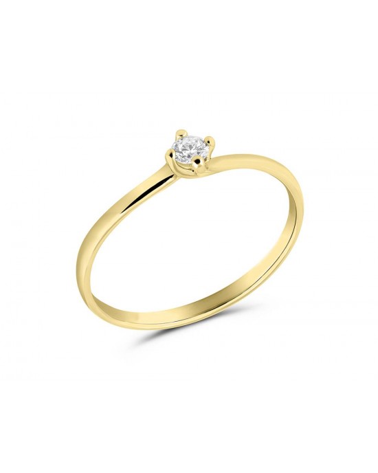 Μονόπετρο δαχτυλίδι φλόγα από κίτρινο χρυσό Κ18 με διαμάντι μπριγιάν 0.07ct
