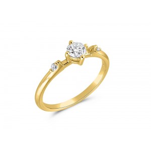 Μονόπετρο δαχτυλίδι κίτρινος χρυσός Κ18 με διαμάντι μπριγιάν 0.24ct με πέτρες στο πλάι