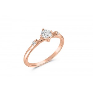 Μονόπετρο δαχτυλίδι ροζ χρυσός Κ18 με διαμάντι μπριγιάν 0.24ct με πέτρες στο πλάι