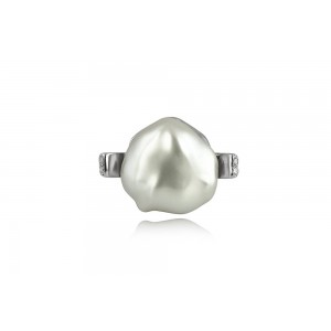 Δαχτυλίδι με ακανόνιστο μαργαριτάρι και διαμάντια από ασήμι 925°